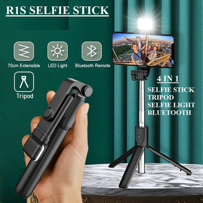 4 in 1 selfie stick + Tripod stand with light and wireless remote