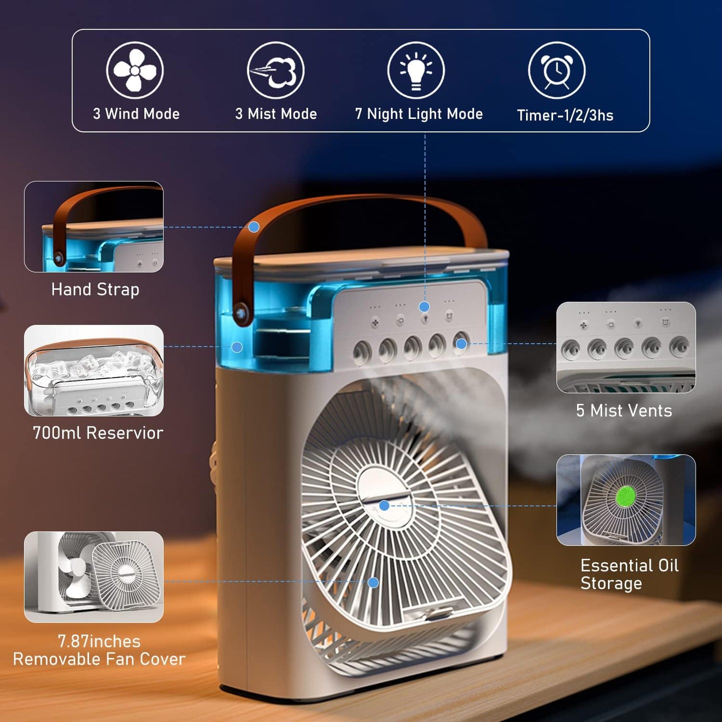 Portable Air Conditioner Fan Usb Electric Fan, Fine Mist Water, And Humidifier Function