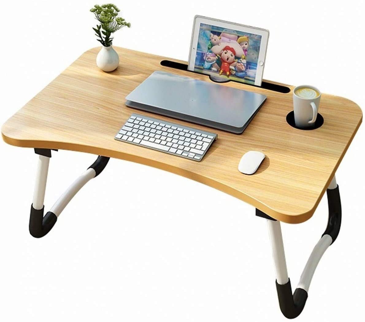 Wooden Laptop Table | Laptop Stand | Multi purpose Foldable, Wooden Laptop Table with Glass and Mobile Holder