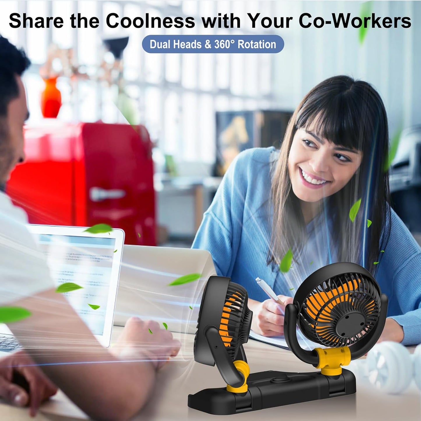 Car Fan Dual Head 360° Rotating Low Noise Cooling Fan Universal For Cars, Suvs & Trucks With Box