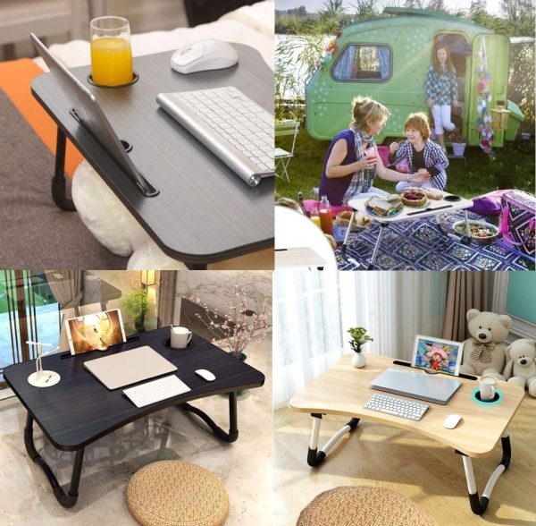 Wooden Laptop Table | Laptop Stand | Multi purpose Foldable, Wooden Laptop Table with Glass and Mobile Holder