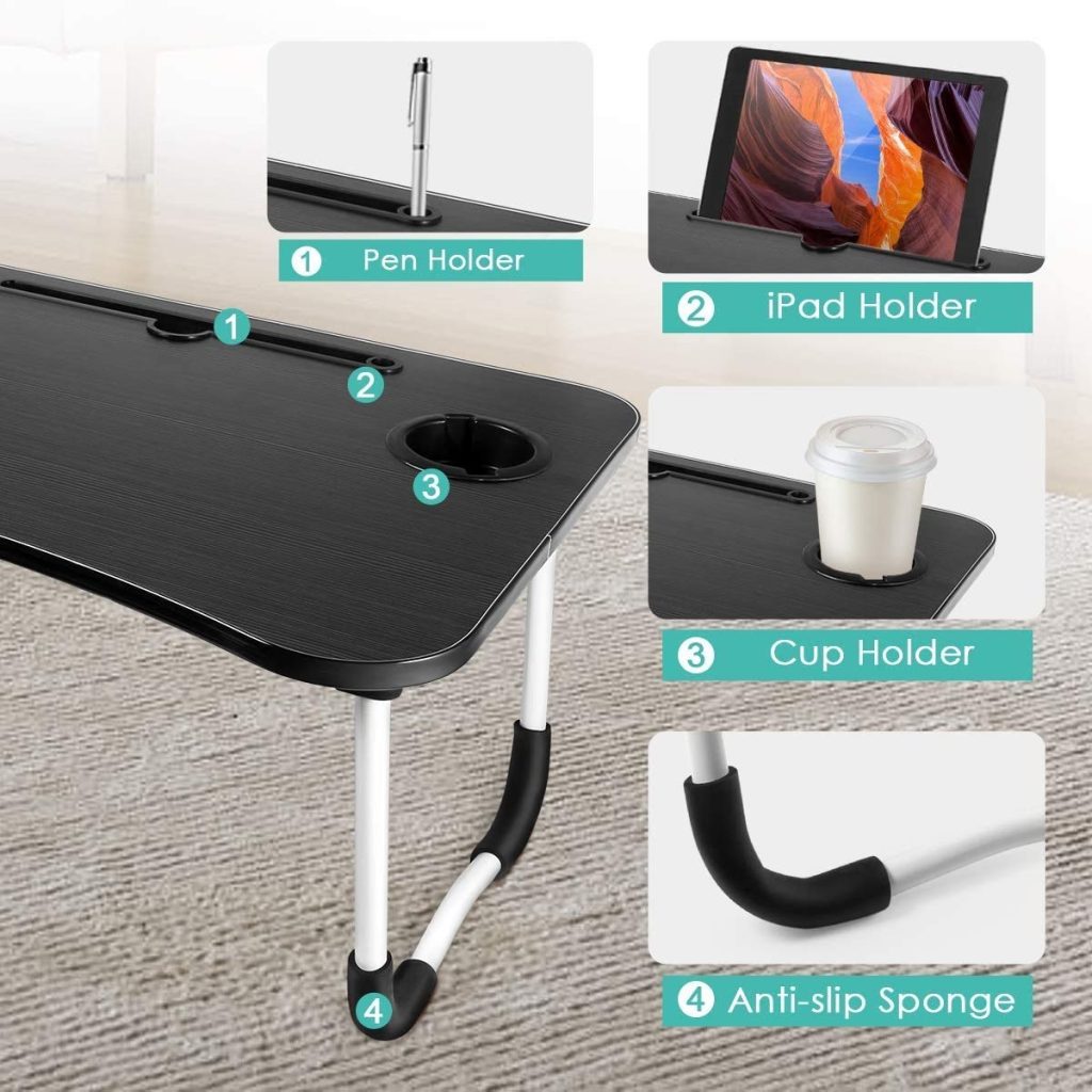 Wooden Laptop Table | Laptop Stand | Multi purpose Foldable, Wooden Laptop Table with Glass and Mobile Holder