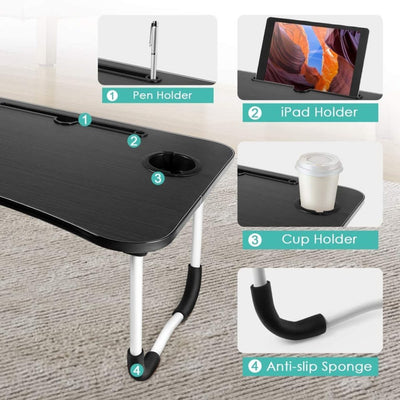 Wooden Laptop Table | Laptop Stand | Multi purpose Foldable, Wooden Laptop Table with Glass and Mobile Holder