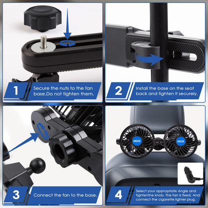 Car Fan Dual Head 360° Rotating Low Noise Cooling Fan Universal For Cars, Suvs & Trucks With Box