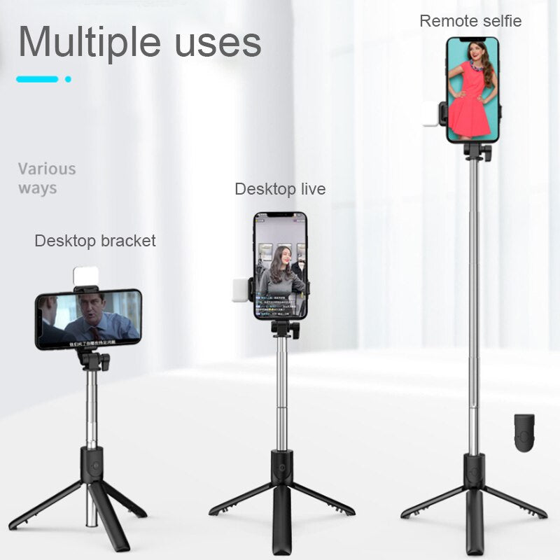4 in 1 selfie stick + Tripod stand with light and wireless remote