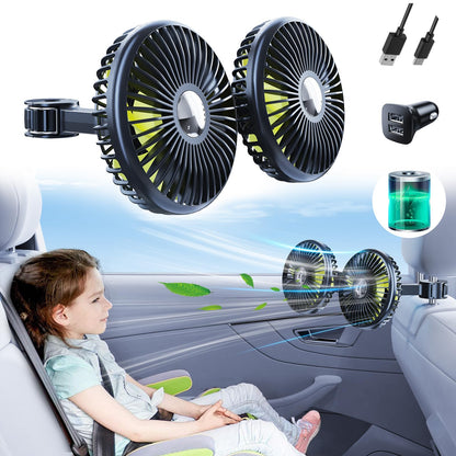 Car Fan Dual Head 360° Rotating Low Noise Cooling Fan Universal For Cars, Suvs & Trucks With Box