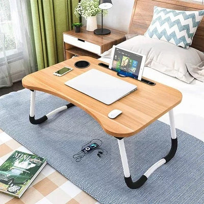 Wooden Laptop Table | Laptop Stand | Multi purpose Foldable, Wooden Laptop Table with Glass and Mobile Holder