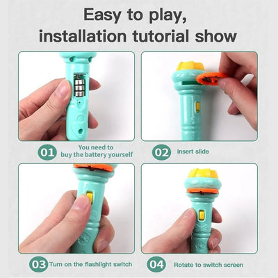 Mini Flashlight Projector Toy For Kids | Includes 3 Slides With 24 Random Images